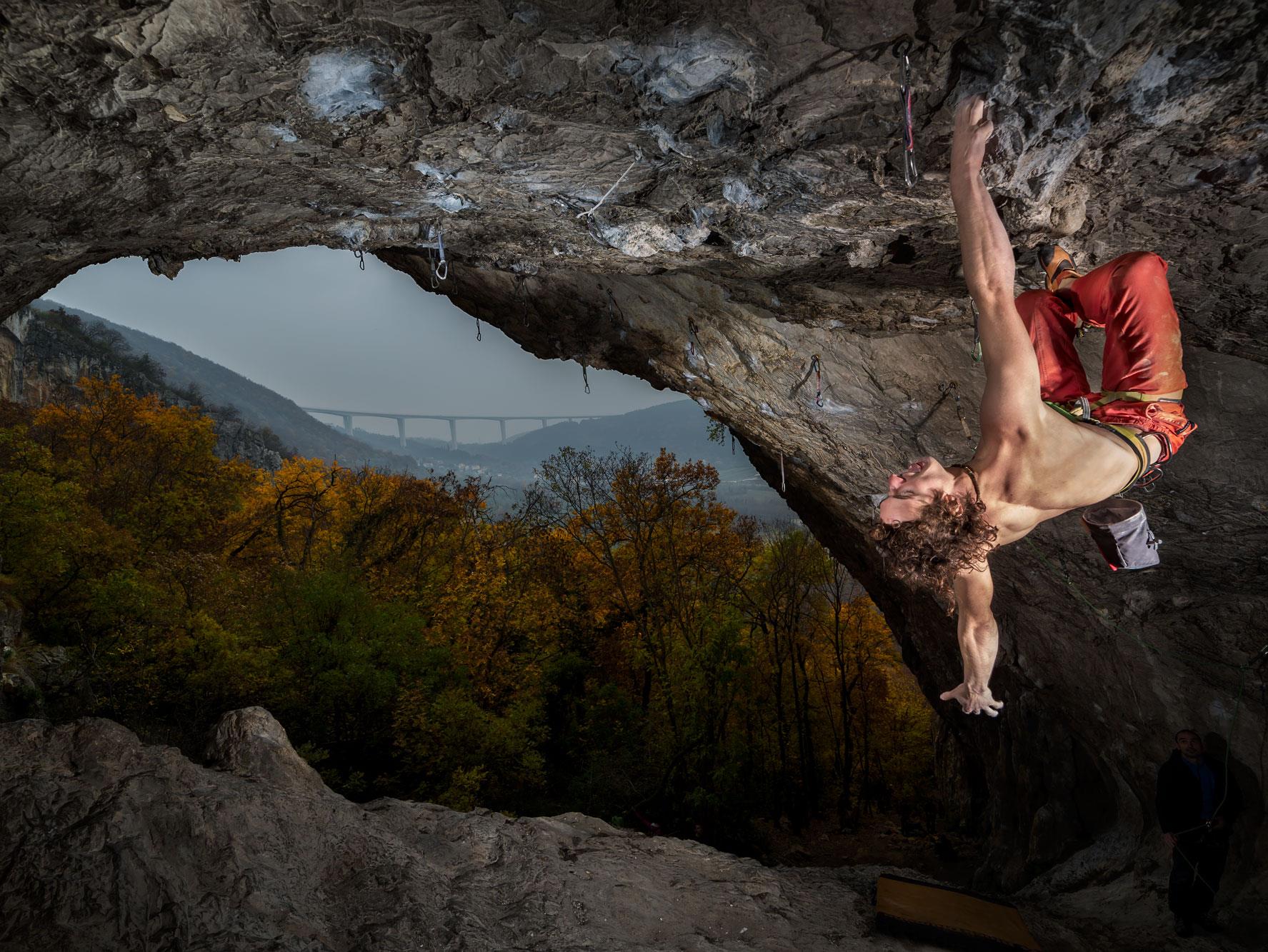 Adam Ondra in Istria's hardest route Vicious circle (9a+/b) @ photo by Luka Fonda